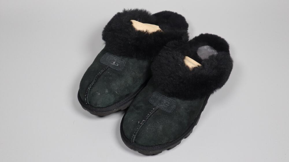 UGG Women's Coquette Sheepskin Suede Slippers Mules Black Size 10